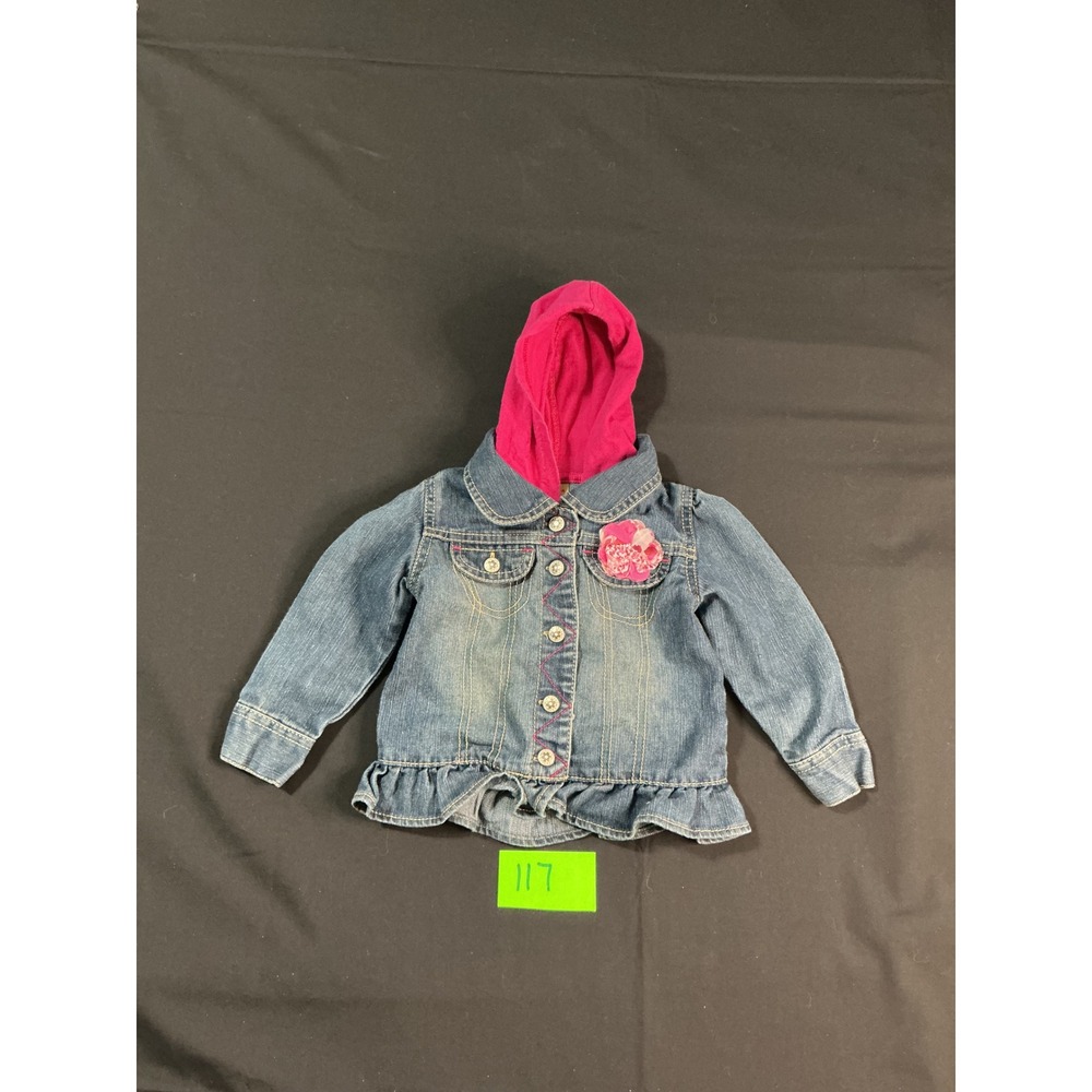 Arizona Jean Co Girls Denim Jacket Pink Hoodie Layered Ruffle Hem 18 Months